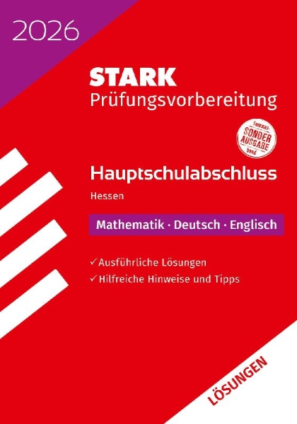 Buchcover und Innenansicht für das Buch: STARK Lösungen zu Mathematik, Deutsch, Englisch - Hauptschulabschluss 2026 Hessen - Prüfungsvorbereitung