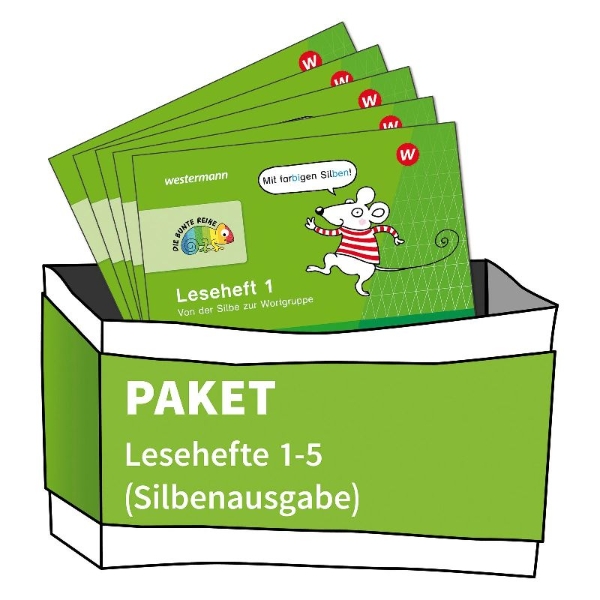 Buchcover und Innenansicht für das Buch: DIE BUNTE REIHE - Deutsch. Lesehefte 1-5 im Paket - Silbenausgabe