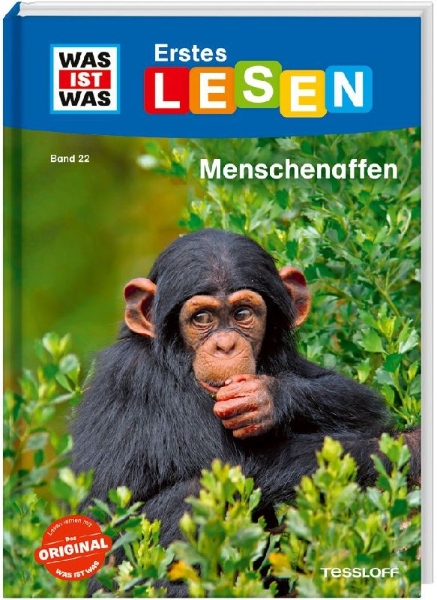 Buchcover und Innenansicht für das Buch: WAS IST WAS Erstes Lesen Band 22. Menschenaffen