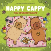 Buchcover und Innenansicht für das Buch: Happy Cappy - Cosy Capybara Coloring. Ein Ausmalbuch für jedes Alter