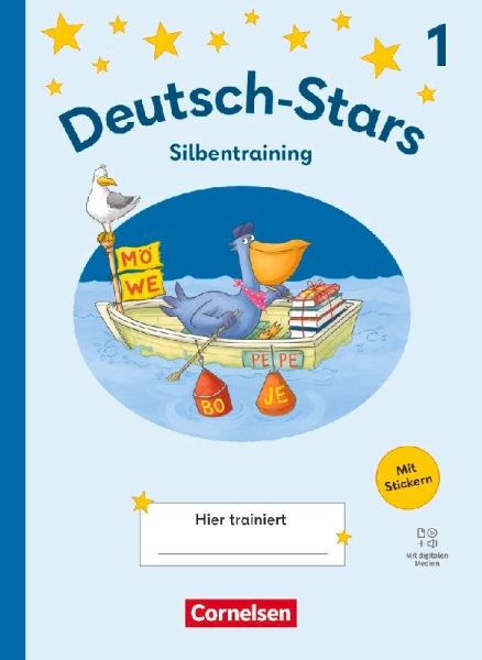 Buchcover und Innenansicht für das Buch: Deutsch-Stars 1. Schuljahr - Lesetraining Ausgabe 2025 - Silbentraining - Übungsheft