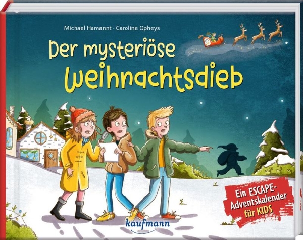 Buchcover und Innenansicht für das Buch: Der mysteriöse Weihnachtsdieb - Ein Escape-Adventskalender für Kids
