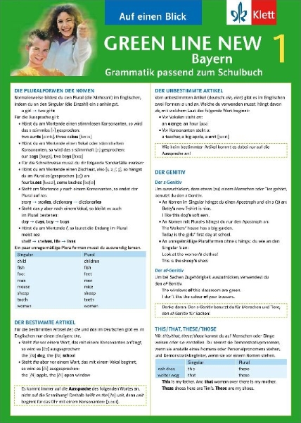 Buchcover und Innenansicht für das Buch: Green Line New 1. Auf einen Blick. Grammatik. Bayern