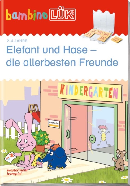 Buchcover und Innenansicht für das Buch: Lük. Bambino. Elefant und Hase, die allerbesten Freunde: Basales Training