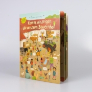 Buchcover und Innenansicht für das Buch: Komm, wir zeigen dir unseren Bauernhof (Constanze von Kitzings Wimmelgeschichten 3)