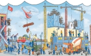 Buchcover und Innenansicht für das Buch: Mein großes Elbphilharmonie-Wimmelbuch