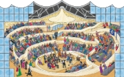 Buchcover und Innenansicht für das Buch: Mein großes Elbphilharmonie-Wimmelbuch