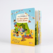 Buchcover und Innenansicht für das Buch: Mein erstes Vorlese-Bilder-Buch: Vom Toben, Spielen, Kuscheln, Staunen