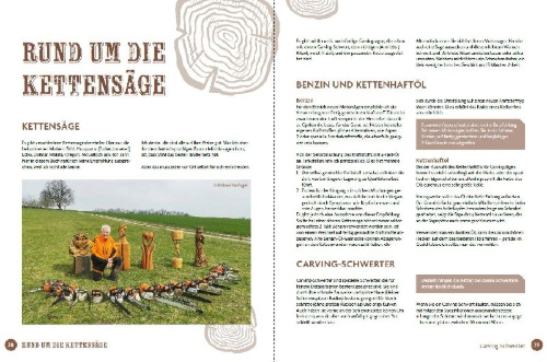 Buchcover und Innenansicht für das Buch: Schnitzen mit der Kettensäge - ganz leicht