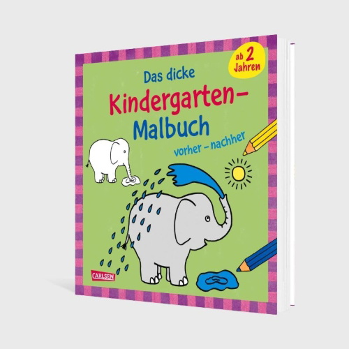 Buchcover und Innenansicht für das Buch: Ausmalbilder für Kita-Kinder: Das dicke Kindergarten-Malbuch: vorher und nachher