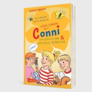 Buchcover und Innenansicht für das Buch: Lesen lernen mit Conni: Doppelband. Enthält die Bände: Conni und die Schultiere / Conni und die Wald-Detektive