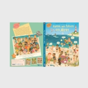 Buchcover und Innenansicht für das Buch: Komm, wir fahren ans Meer (Constanze von Kitzings Wimmelgeschichten 4)