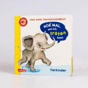 Buchcover und Innenansicht für das Buch: Hör mal, wie ich tröten kann (Mein erstes Streichel-Soundbuch 4)