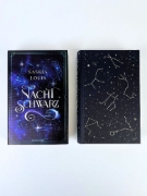 Buchcover und Innenansicht für das Buch: Nachtschwarz (Nachtschwarz-Sternenhell, Bd. 1) Aufregende Urban-Fantasy-Dilogie über die Magie der Sterne und eine große Liebe - Buchumschlag mit Perlmuttglanzeffekt + Character Card in der 1. Auflage!