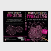Buchcover und Innenansicht für das Buch: Kreative Kratzkunst: Pink Glitzer: Set mit 10 Kratzbildern, Anleitungsbuch und Holzstift