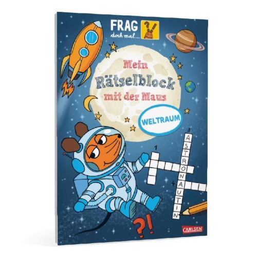 Buchcover und Innenansicht für das Buch: Frag doch mal ... die Maus: Mein Rätselblock mit der Maus - Weltraum