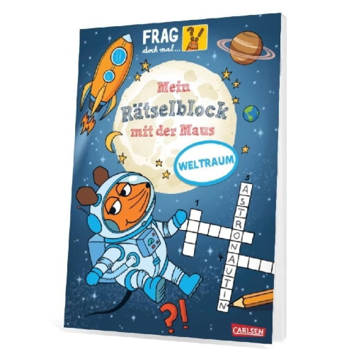 Buchcover und Innenansicht für das Buch: Frag doch mal ... die Maus: Mein Rätselblock mit der Maus - Weltraum