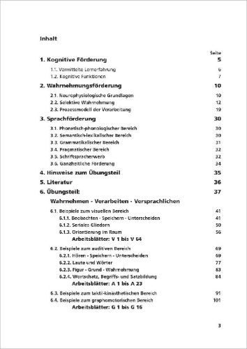 Buchcover und Innenansicht für das Buch: Kognitive Wahrnehmungs- und Sprachförderung