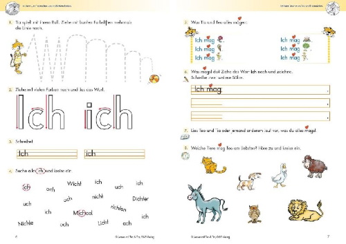 Buchcover und Innenansicht für das Buch: Lernen mit Teo und Tia Deutsch - 1. Klasse Volksschule mit CD