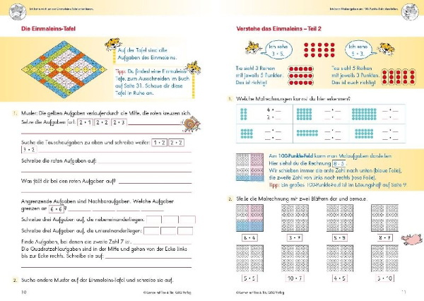 Buchcover und Innenansicht für das Buch: Lernen mit Teo und Tia Mathematik - Einmaleins-Trainer - 2. Klasse Volksschule