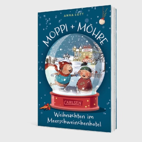 Buchcover und Innenansicht für das Buch: Moppi und Möhre - Weihnachten im Meerschweinchenhotel