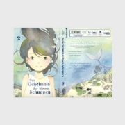 Buchcover und Innenansicht für das Buch: Aoi Uroko to Suna no Machi