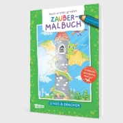 Buchcover und Innenansicht für das Buch: Ausmalbilder für Kita-Kinder: Mein erstes großes Zauber-Malbuch: Dinos & Drachen