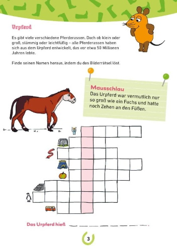 Buchcover und Innenansicht für das Buch: Frag doch mal ... die Maus: Mein Rätselblock mit der Maus - Pferde und Ponys