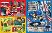 Buchcover und Innenansicht für das Buch: Der große Stickerspaß: Trucks