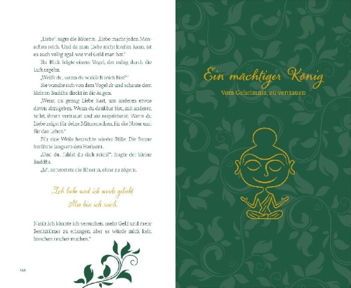 Buchcover und Innenansicht für das Buch: Der kleine Buddha auf dem Weg zum Glück. Jubiläumsausgabe
