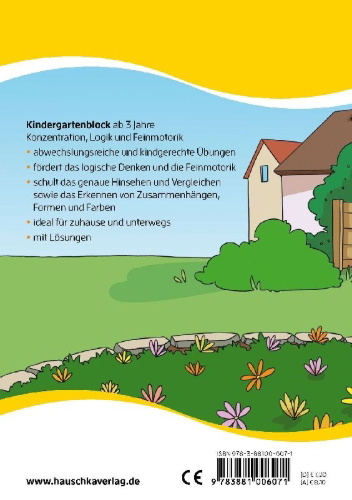 Buchcover und Innenansicht für das Buch: Kindergartenblock ab 3 Jahre - Konzentration, Logik, Feinmotorik