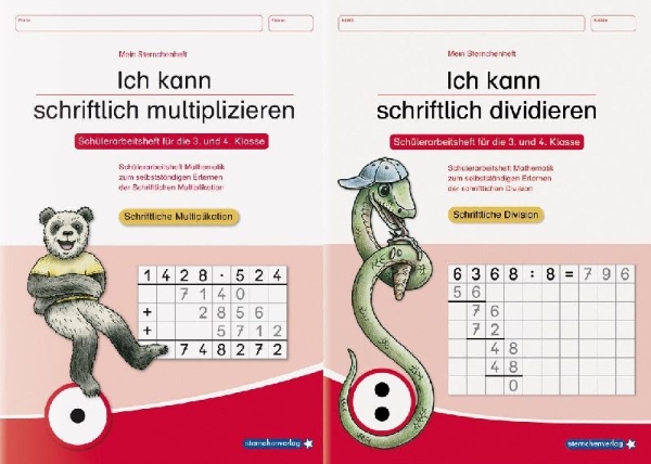 Buchcover und Innenansicht für das Buch: Ich kann schriftlich multiplizieren und dividieren - 2 Arbeitshefte im Set