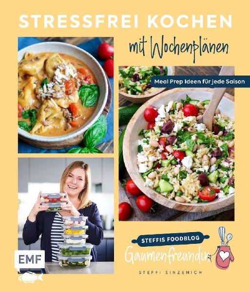 Buchcover und Innenansicht für das Buch: Stressfrei kochen mit Wochenplänen