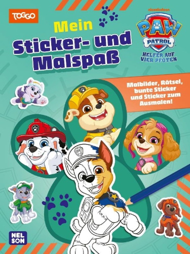 Buchcover und Innenansicht für das Buch: PAW Patrol Mitmachbuch: Mein Sticker- und Malspaß