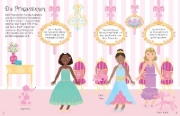 Buchcover und Innenansicht für das Buch: Meine glitzernden Anziehpuppen-Stickerbücher mini: Im Ballett, Feen, Freundinnen und Prinzessinnen