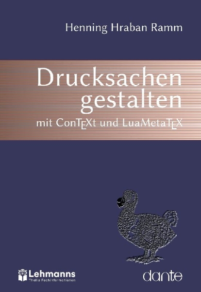 Buchcover und Innenansicht für das Buch: Drucksachen gestalten mit ConTEXt und LuaMetaTEX