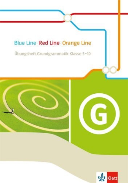 Buchcover und Innenansicht für das Buch: Blue Line - Red Line - Orange Line. Übungsheft Grundgrammatik Klasse 5-10