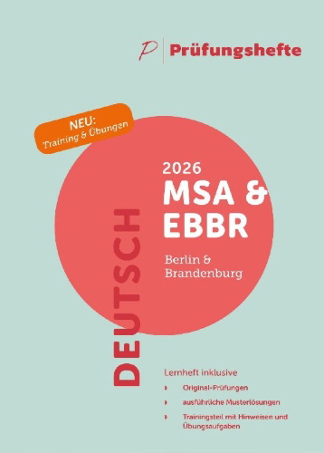 Buchcover und Innenansicht für das Buch: Prüfungsheft & Training - 2026 Deutsch MSA und eBBR - Berlin und Brandenburg - Original-Prüfungen und Lösungen