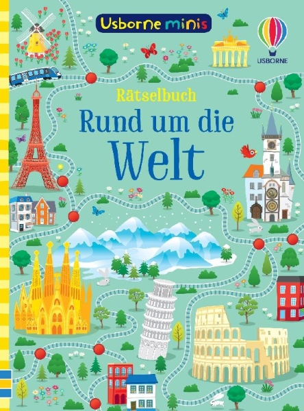 Buchcover und Innenansicht für das Buch: Usborne Minis: Rätselbuch - Rund um die Welt