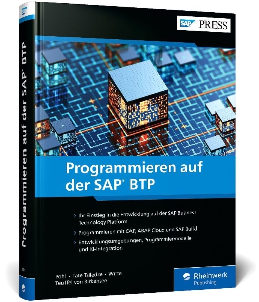 Buchcover und Innenansicht für das Buch: Programmieren auf der SAP BTP
