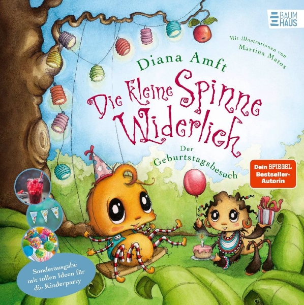 Buchcover und Innenansicht für das Buch: Die kleine Spinne Widerlich - Der Geburtstagsbesuch - Sonderausgabe mit tollen Ideen für die Kinderparty
