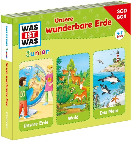 Buchcover und Innenansicht für das Buch: WAS IST WAS Junior 3-CD Hörspielbox. Unsere wunderbare Erde