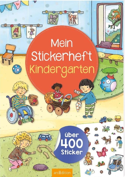 Buchcover und Innenansicht für das Buch: Mein Stickerheft - Kindergarten