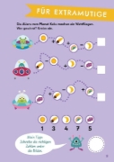 Buchcover und Innenansicht für das Buch: Rechenrätsel für mutige Kinder - Abenteuer Weltraum