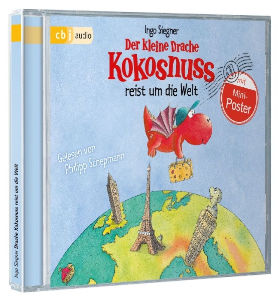 Buchcover und Innenansicht für das Buch: Der kleine Drache Kokosnuss reist um die Welt