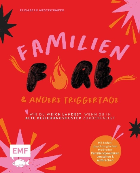 Buchcover und Innenansicht für das Buch: FamilienFIRE und andere Triggertage - Wie du weich landest, wenn du in alte Beziehungsmuster zurückfällst.