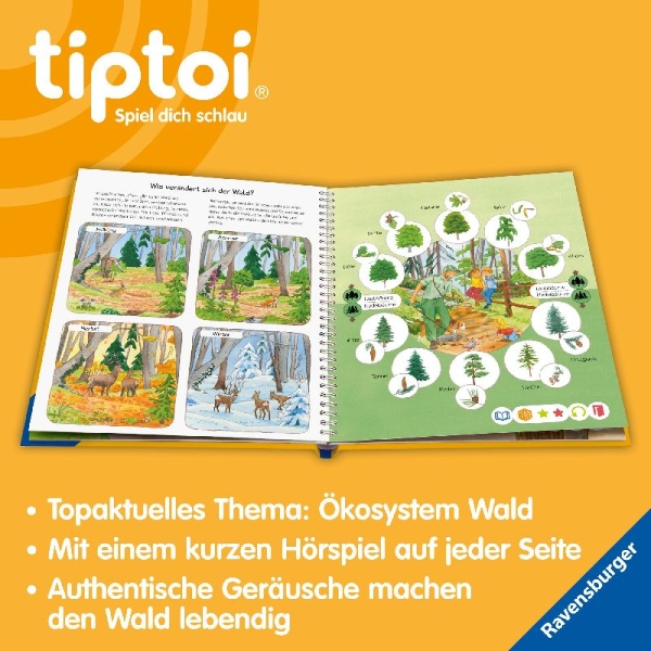 Buchcover und Innenansicht für das Buch: tiptoi® Wieso? Weshalb? Warum? - Unser Wald
