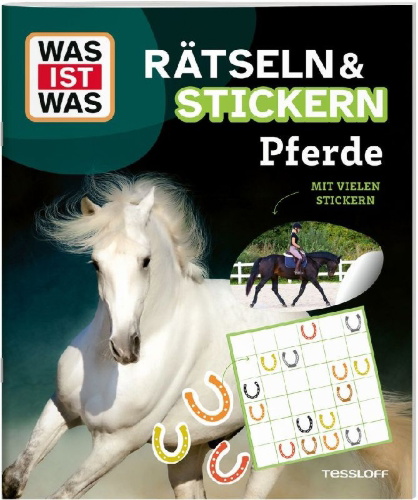 Buchcover und Innenansicht für das Buch: WAS IST WAS Rätseln und Stickern: Pferde