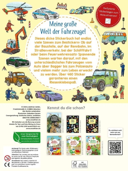 Buchcover und Innenansicht für das Buch: Das superdicke Stickerheft -  Fahrzeuge