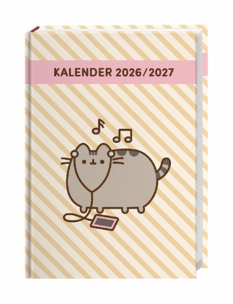 Buchcover und Innenansicht für das Buch: Pusheen 17-Monats-Kalenderbuch A5 2027 - 17 Monate. Von August 2026 bis Dezember 2027